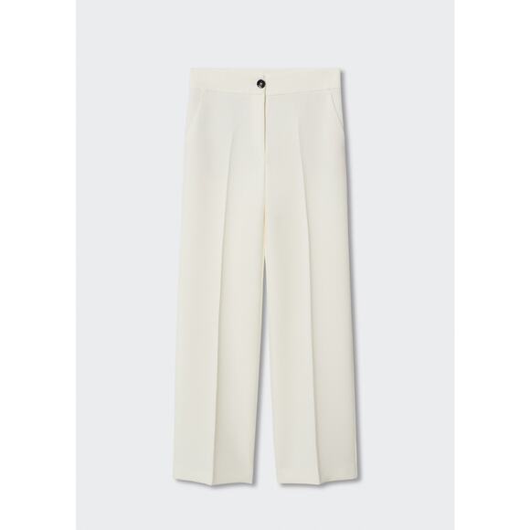 Mango Flowy Palazzo Pants Cream Ecru Ivory High Waist Wide Leg Trousers Size 4 - Picture 3 of 11